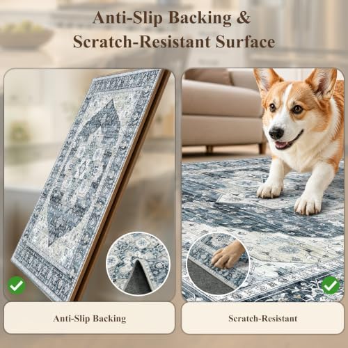 Kitchen Mats for Floor 3 Piece Set: Non-Slip Washable Boho Area Rugs and Runner for Sink,Entryway,Bathroom Soft Low Pile Throw Rugs Floor Carpet for Laundry, Hallways,Entrance(Blue,2x3+2x4+2x5) - Image 7