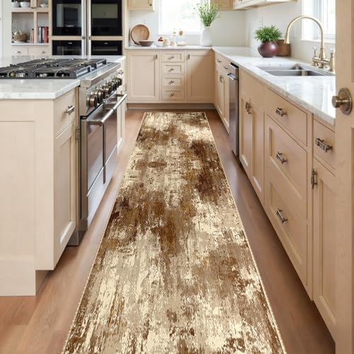 RELEANY Washable Runner 2'x10' Abstract Area Rug for Hallway Brown Tan - Image 2