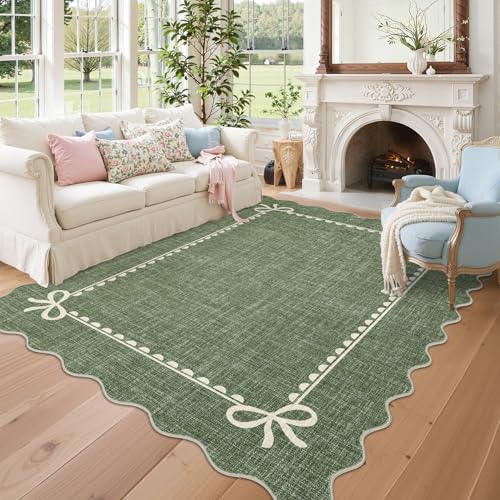 GarveeHome Scalloped Bow Rug 5x7 Washable Green Rug for Bedroom Living Room by GarveeHome