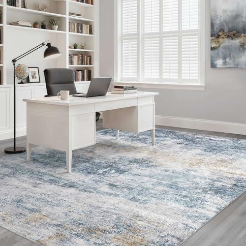 LOONGRUG 5x7 Area Rug Washable Neutral Modern Rug for Living Room Blue Gold - Image 7