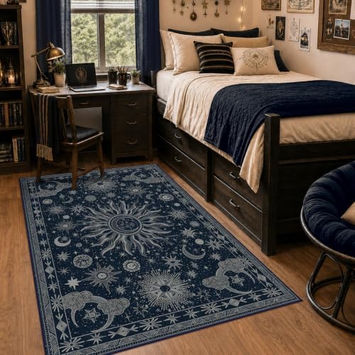 Vacuum-Friendly, 3x5 Washable Area Rug, Blue Gray White by meejou