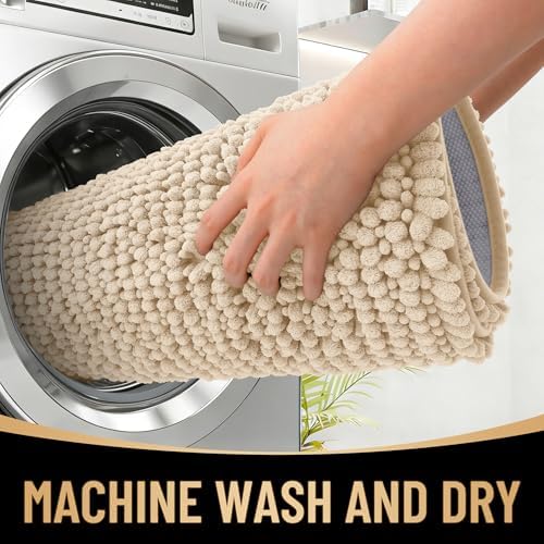 OLANLY Thick Chenille Toilet Rugs U-Shaped 24x20, Beige - Image 4