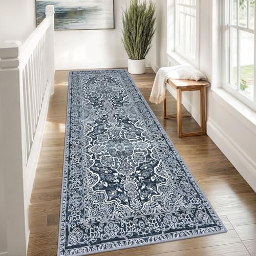 KUTA Washable Kitchen Runner 3x8 Washable 8 ft Navy Blue Runners - Image 3