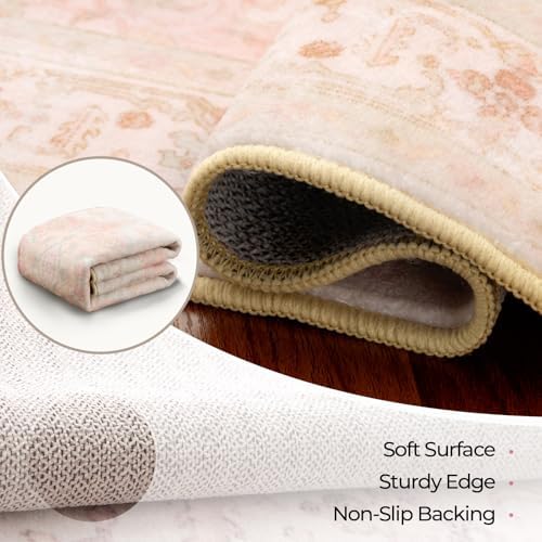 CAPALOCA Square 4ft Washable Nursery Girls Low Pile Area Rug Pink Green - Image 4