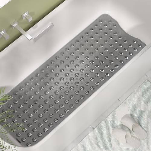 AmazerBath Shower Mat Non Slip 40 x 16 Inches, Shower Stall Mats with Suction Cups and Drain Holes, Non Slip Bath Mat for Tub for Elderly & Kids, Clear Black - Image 2