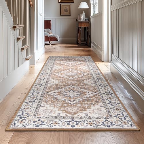 Lessymo 2 x 6 Runner Rug for Hallway, Washable Entryway Rugs, Brown Beige by Lessymo