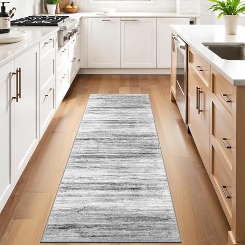 3x7 Washable Runner Rug for Family: Easy-to-Clean Runners for Hallway Entryway Kitchen Bedroom - Stain and Water Resistant Rugs with Non-Slip Backing - Soft Low-Pile Carpet Grey - Image 3