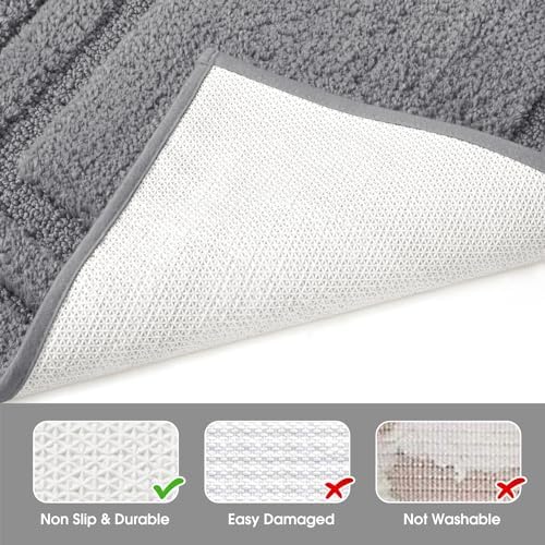 HOMEIDEAS Grey Bathroom Rugs Set of 3, Non Slip Bath Mats - Image 5