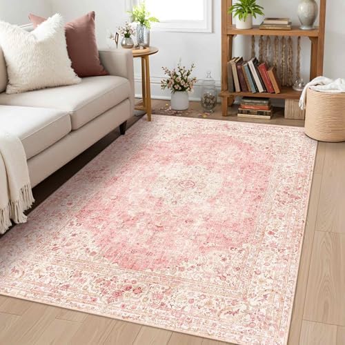 3x5 Entryway Pink Area Rugs, Vintage Floral Washable Rugs - Image 3