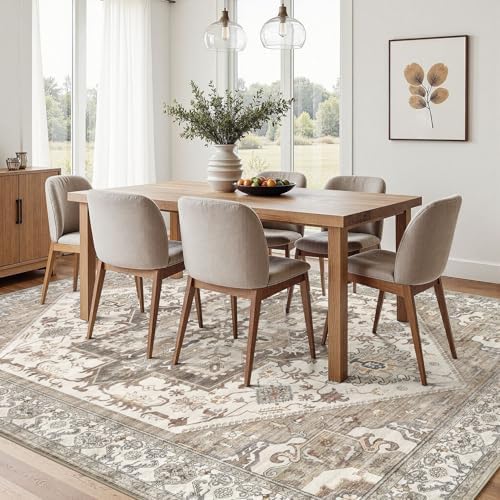 Area Rug for Living Room - 5x7 Washable Oriental Vintage Floral Large Soft Carpet - Fade Stain Resistant Non Slip Rugs for Bedroom Dining Room Nursery Dorm Office Home Decor - Beige Brown - Image 3