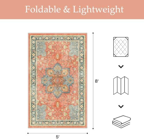 GENIMO Indoor Outdoor Rug, Washable for Patio and Deck, Coral Blue, 5x8 - Image 2