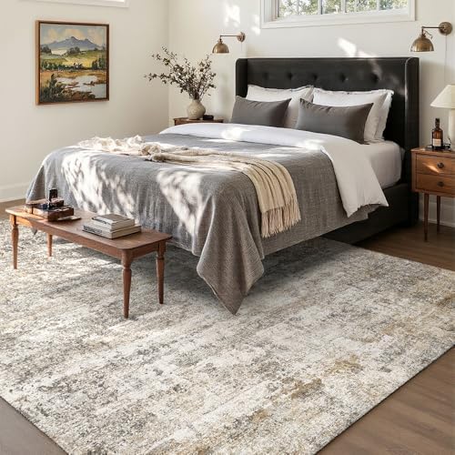 8x10 Grey Beige Washable Area Rug for Living Room, Vintage Print - Image 2