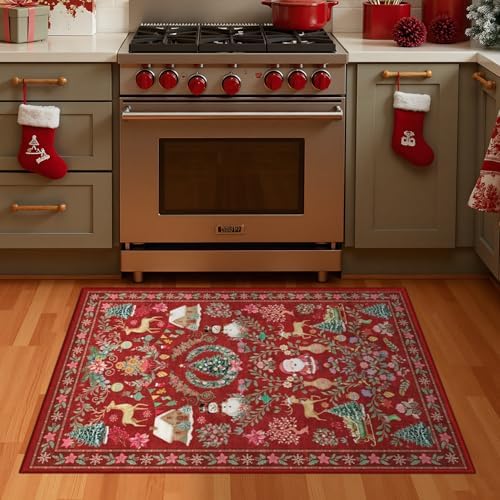 Rugxara Christmas Rug 2x3 Small Entryway Kitchen Bathroom Rugs Indoor, Red - Image 4