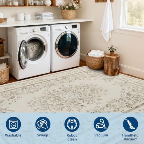GarveeHome 4x6 Bordered Rug for Bedroom Botanical Beige Floor Carpets - Image 2