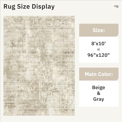 Soalmost Abstract Rug 8x10 Large Living Room Area Rugs Washable Beige/Gray - Image 3