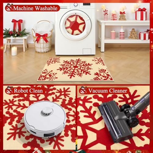 HEBE Christmas Indoor Door Mat 2'x3', Vintage Snowflake Entryway Rug - Image 4