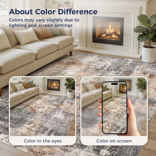 DMOYEST Area Rug Living Room Rugs - 12x15 Washable Large Soft Indoor Neutral Modern Abstract Low Pile Rug Carpet for Bedroom Dining Room Farmhouse Home Office - Grey Brown - Image 6