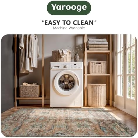 8x10 Area Rugs, Vintage Retro Soft Washable Rug, Non-Slip Low Pile Rugs for Living Room, Bedroom, Dining Room, Stain Resistant Home Decor Rug (Vintage Orange/Brick) - Image 5