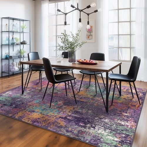 RELEANY Washable 8'x10' Abstract Area Rug for Living Room Purple Multi - Image 2