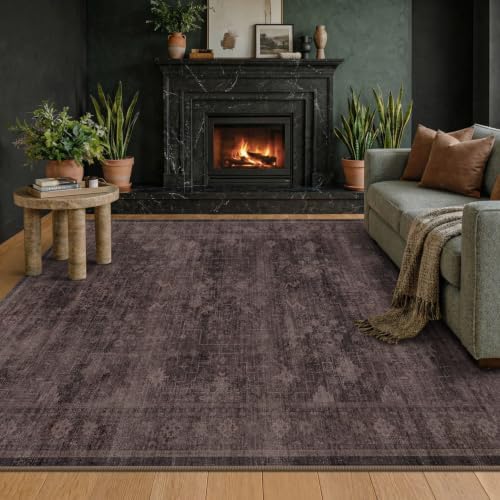 Boho 5x7 Dark Taupe Brown Rugs for Living Room, Vintage Neutral Washable Distressed Geometric Area Rug for Dining Room Bedroom, Stain Resistant Low Pile Anti-Slip Backing Ultra Soft by Unknown