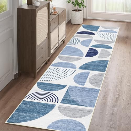 MUJOO Runner Rug Washable,Blue 2x8 Area Rugs Non Slip Modern Abstract by MUJOO