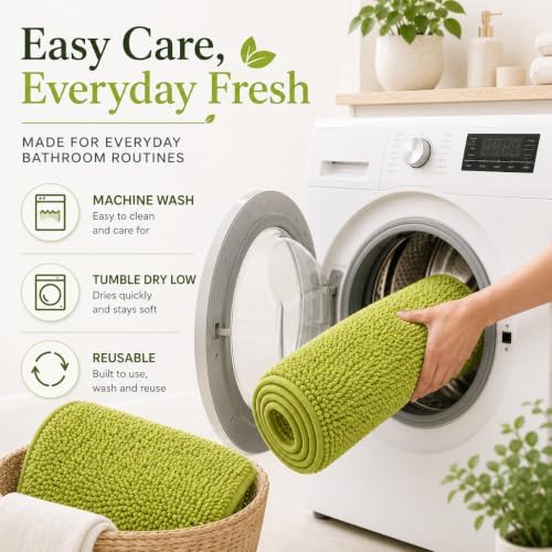 Lime Green Bathroom Rug Set - Extra Soft 3 Piece Anti-Slip Bath Mats, Plush Chenille Shaggy Mat for Living Room, Bedroom, Floor - Water Absorbent Soft Rug - Image 5