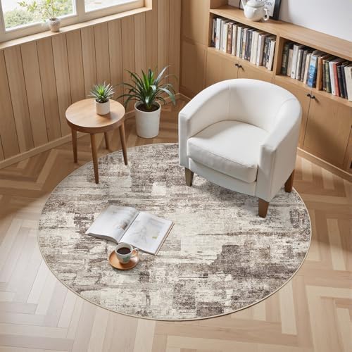 kakania Abstract 5x5 Round Rugs for Living Room: Circle Rugs 5FT Brown by kakania
