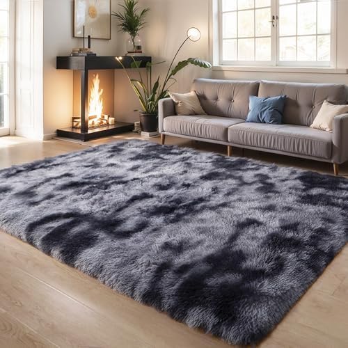 KICHOWUA 5x8 Thick Dark Grey Fluffy Shag Rug for Bedroom, Plush Washable by KICHOWUA