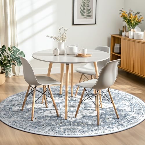 BESTSWEETIE Washable Boho Round 6ft Area Rug, Living Room, Blue Grey White - Image 2
