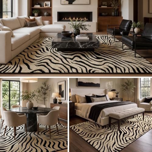 YIHOUSE 6×9 Ft Zebra Area Rugs Black and Beige: Washable Nonslip Plush Soft Rug for Living Room - High-Low Striped Carpet for Bedroom Dining Room Office Playroom Nursery Home Decor - Image 4