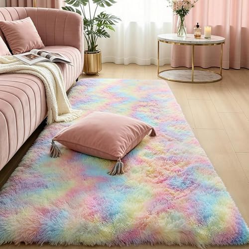 Rainbow Unicorn Shag Runner Rug, 2'x6', Washable Non Slip Kids Carpet - Image 3