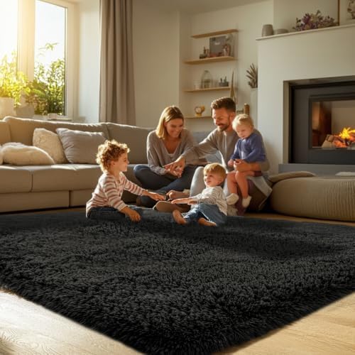 10x14 Black Carpet for Living Room – Extra Large Shag Rug - Image 4