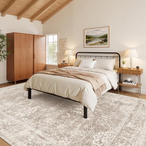 Madane Living Room 10x14 Area Rugs, Washable Soft Neutral Rug Brown/Sand - Image 3