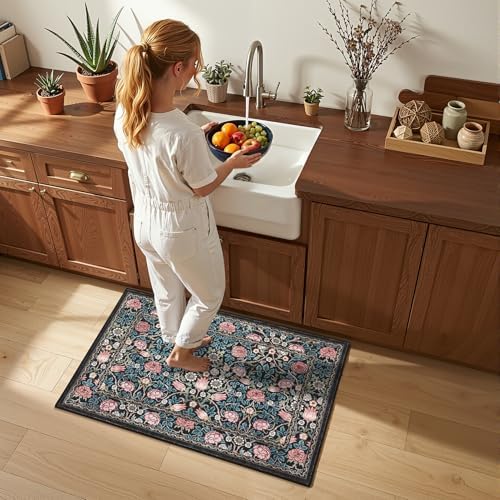 GarveeHome Blue Floral Washable 2x3 Rug for Entryway Small Door Mat - Image 2
