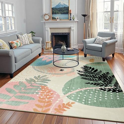 ST. BRIDG Green Botanical Print Washable Rugs for Living Room Bedroom, 4x6 Washable Area Rugs Ultra-Thin Soft Boho Rug, Non Slip Low Pile Stain Resistant Carpet for Kitchen, Laundry, Dining Room - Image 2