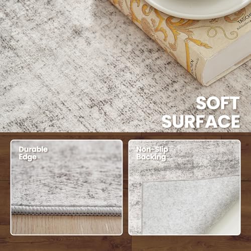 4x6 Beige Washable Area Rug for Living Room, Vintage Print Carpet - Image 4