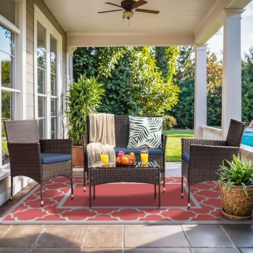 GENIMO Outdoor Rug, Waterproof Plastic Rugs for Patio, 5'x8' Red Grey - Image 2