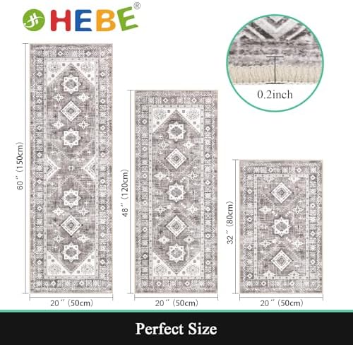 HEBE Boho Kitchen Rugs Set of 3, Non Slip Washable Kitchen Mats for Floor - Image 2