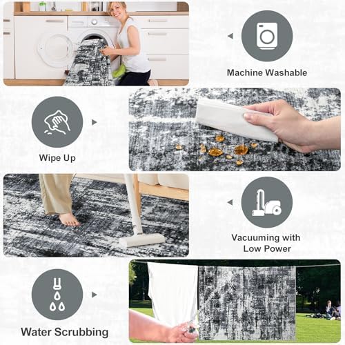 PLHXFR Area Rug Living Room: 5x7 Modern Abstract Washable Carpet Black - Image 4