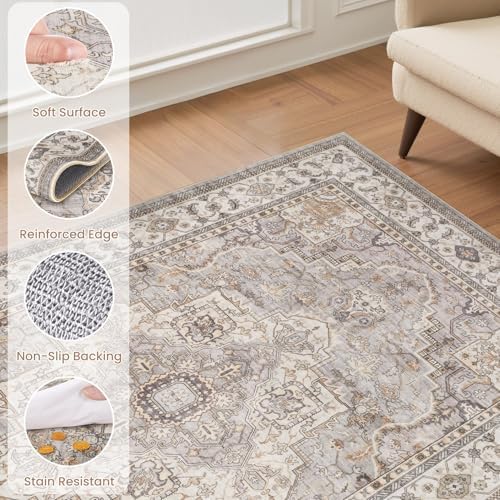 EIEIHOUSE 8x10 Area Rug Washable Vintage Rugs for Living Room Grey Brown - Image 6