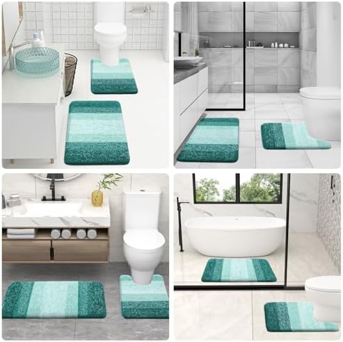 OLANLY Microfiber Bathroom Rugs Sets 3 Piece, Soft Bath Mat, Blackish Green - Image 6