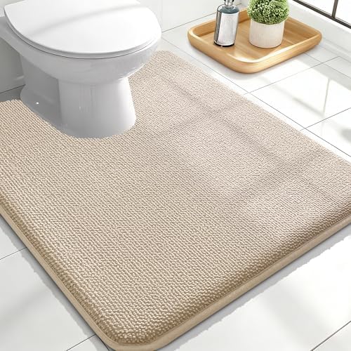 OLANLY Memory Foam Bathroom Toilet Rug U-Shaped 24x20, Absorbent Mat, Beige by OLANLY