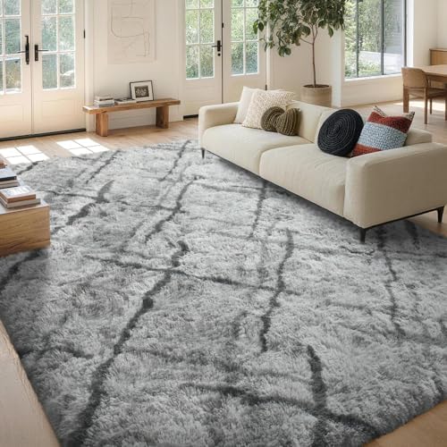 9x12 Non-Slip Fluffy Area Rugs For Living Room (Black and Grey Stripe) - Image 7
