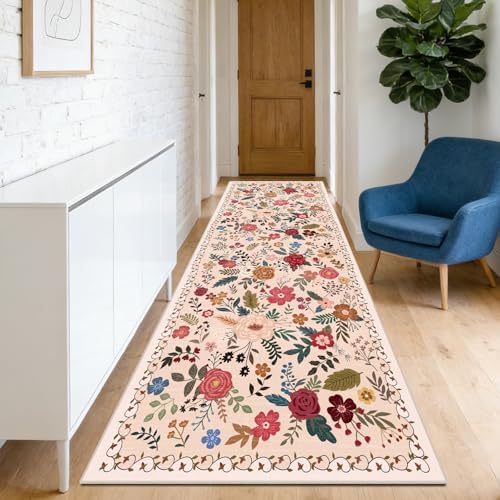 Washable 2' x 6' Runners for Hallways Soft Carpet (Beige Red) by Unknown