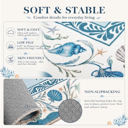 Arenarug Coastal Runner Rug 2x6 Washable Kitchen Runner Rug, Coastal Blue - Image 5
