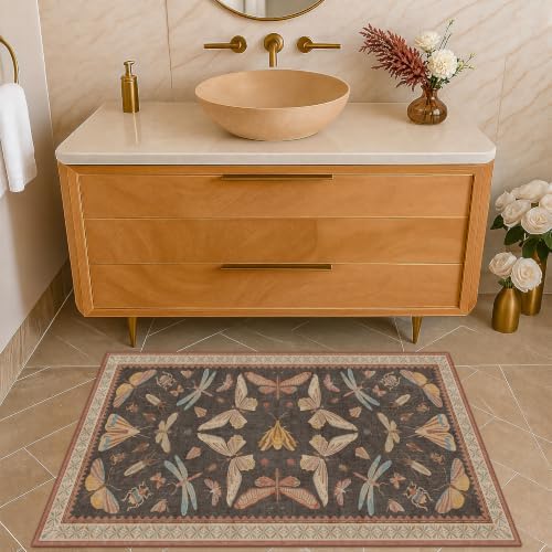2x4 Vintage Area Rug for Entryway Indoor, Stain Resistant Washable Carpet for Kitchen, Bathroom & Powder Room, Orange Brown Insect Boho Décor - Image 3
