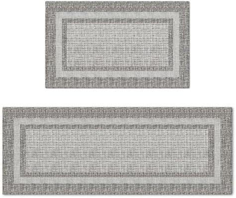 Artoid Mode Grey Rectangle Plaid Kitchen Mats Set of 2-17x29 + 17x47 by ArtoidMode