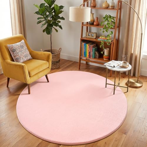 Amearea Pink Round Area Rug 4ft Washable Circle Rug for Bedroom Living Room - Image 6