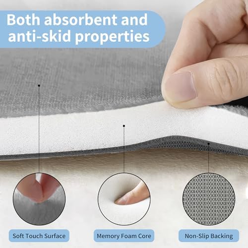 Cupic Cupid Memory Foam Bath Mat 24"×36", Non Slip Bathroom Rugs, Gray - Image 7