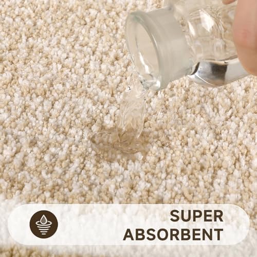 Pauwer Bathroom Rugs 3 Piece Set, Non Slip Washable Bath Mat, Beige - Image 4